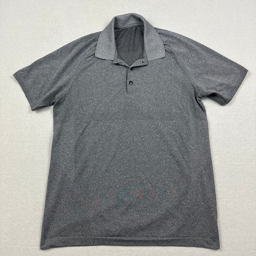 Lululemon Polo Men Medium Gray Metal Vent Tech Short Sleeve Athletic M